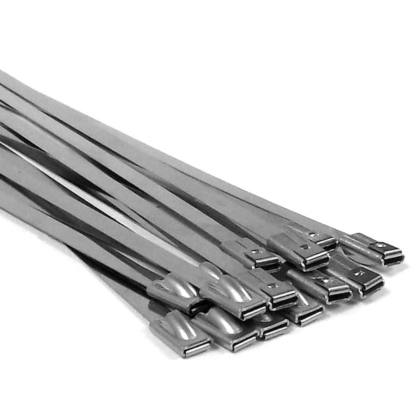 Cable Tie, 14 in L, 3 in Max Bundle Dia., Silver, 316 Stainless Steel, 300 lb Strength, 10 PK